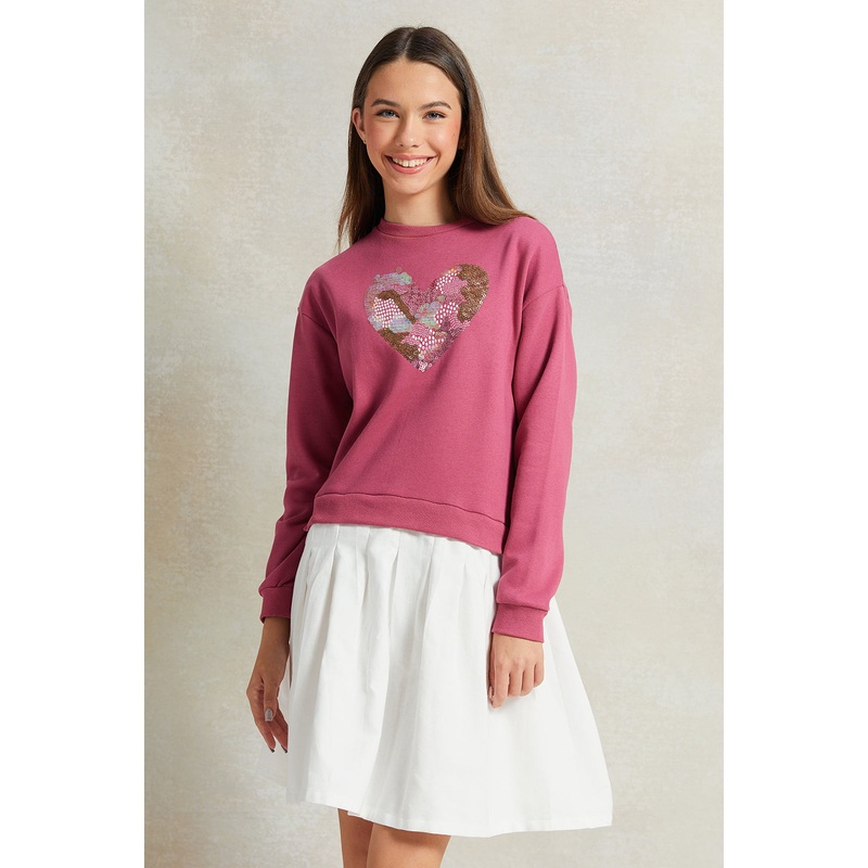 Senior Girls White And Pink Printed  Sweatshirt Dress