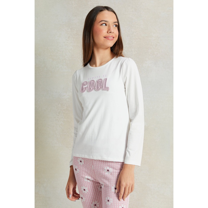 Senior Girls White Embroidered Long Sleeve T-shirt