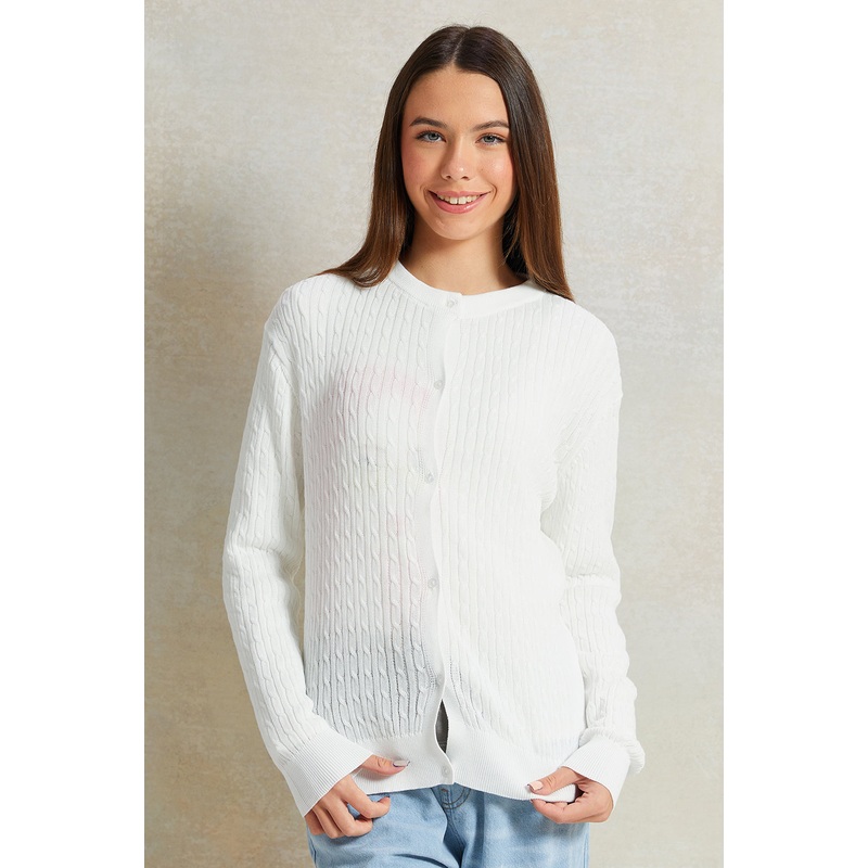 Senior Girls White Knitted Cardigan