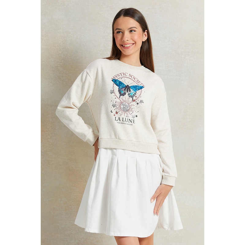 Senior Girls White Printed Sweatshirt Dress