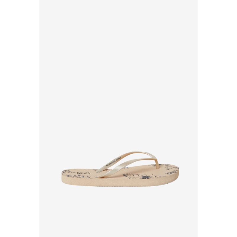 Women Beige Butterfly Printed Flip Flop