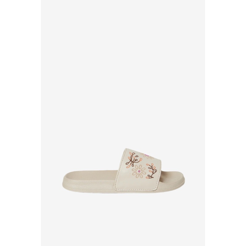 Women Beige Embroidered Slide|EU36|EU37|EU38|EU39|EU40|EU41