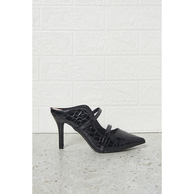 Women Black Croc Embossed Mule
