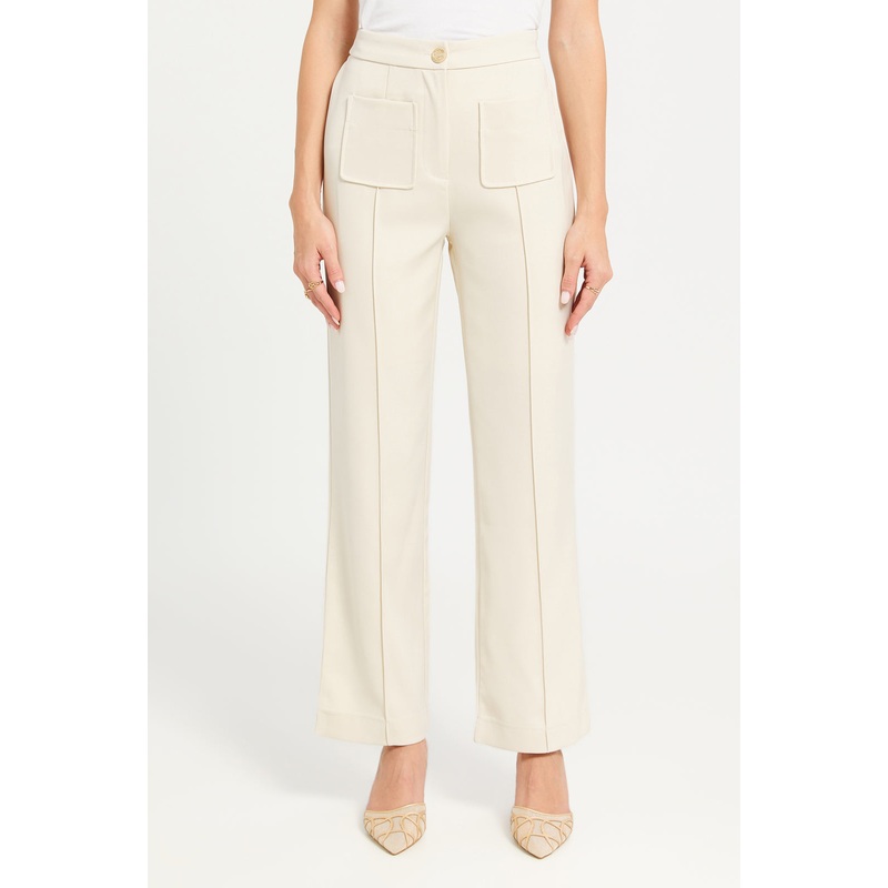 Women Ecru High Waisted Wide Leg Trouser