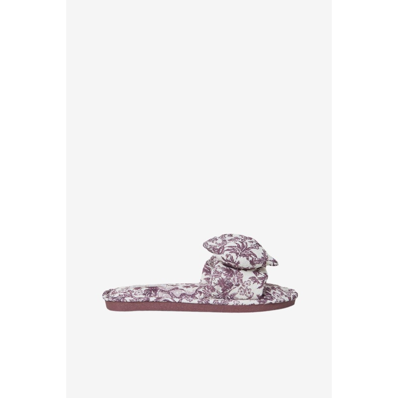 Women White Printed Bow Trim Slipper