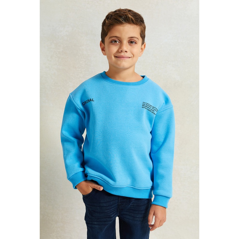 Boys Blue Drop Shoulder Printed Sweatshirt
