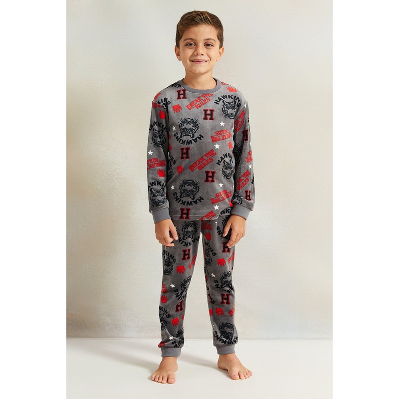Boys Charcoal Printed Pyjama Set (2 Piece)