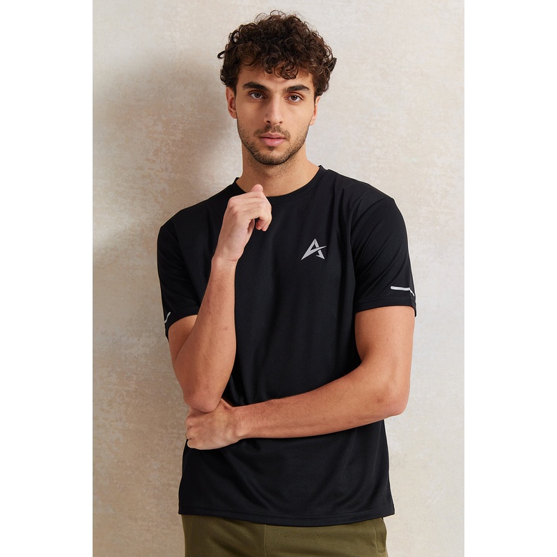 Men Black Printed Active T-Shirt