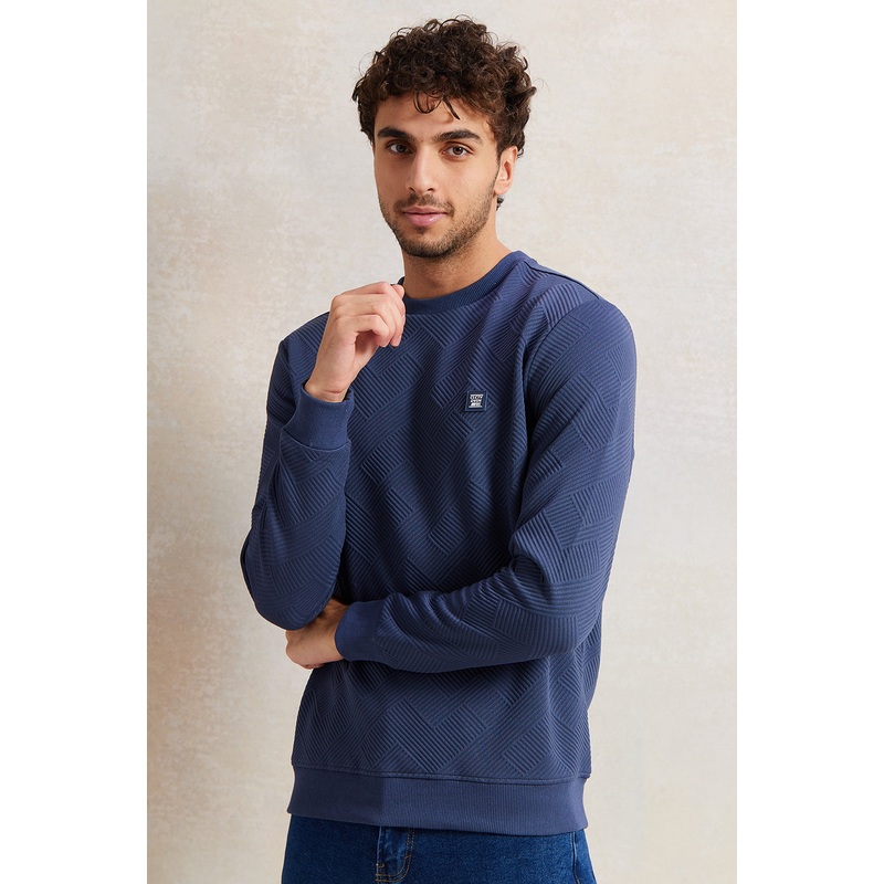 Men Blue Jacquard Sweatshirt|Small|Medium|Large|X-Large|XX-Large
