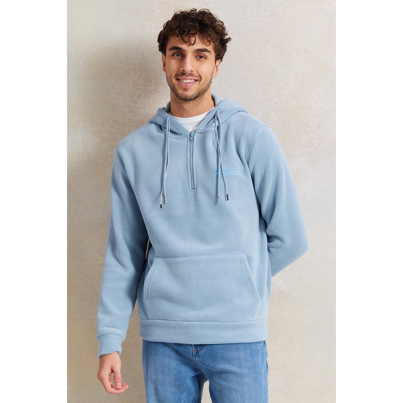 Men Blue Soft Fleece Hooded Sweatshirt