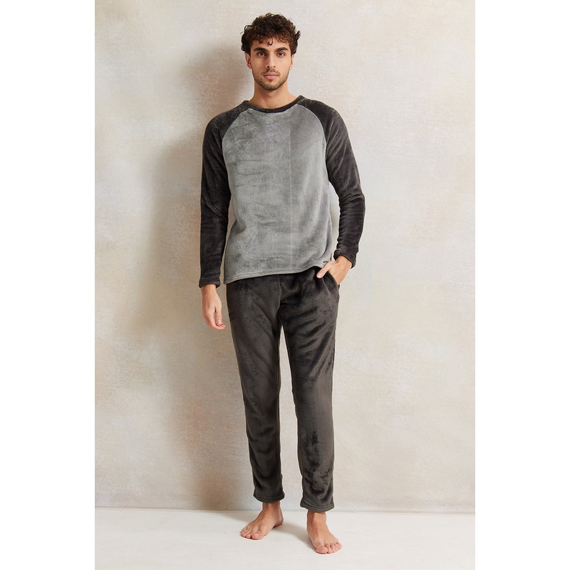 Men Charcoal Soft Fleece Pyjama Set (2 Piece)