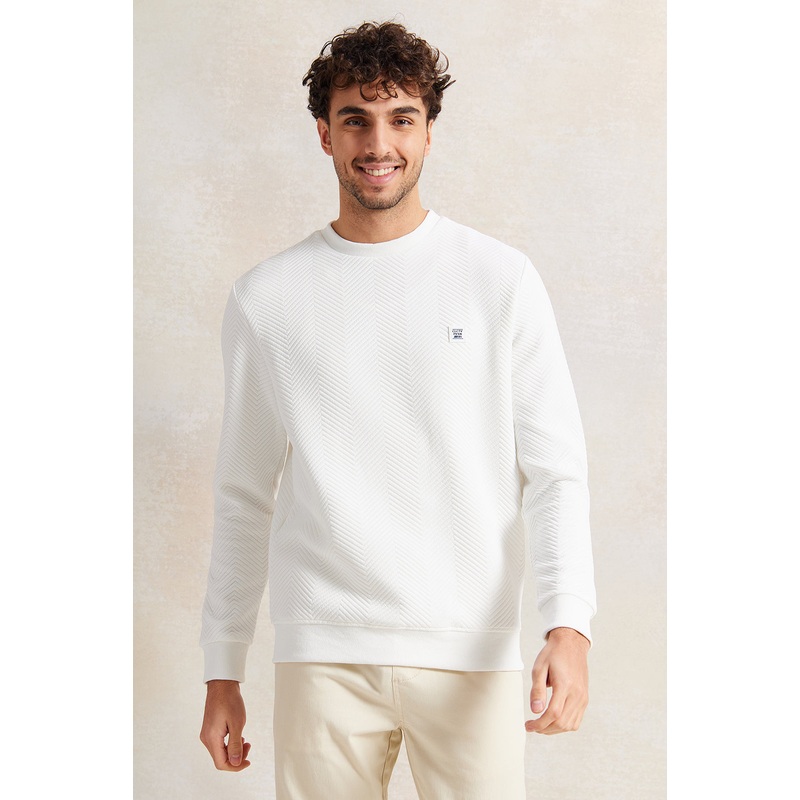 Men White Jacquard Sweatshirt|Small|Medium|Large|X-Large|XX-Large