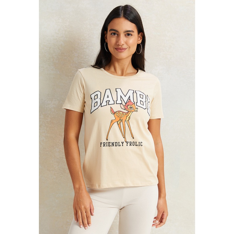 Women Beige Bambi Printed T-Shirt