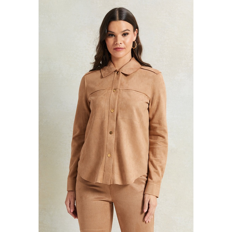 Women Beige Front Buttons Shirt Blouse