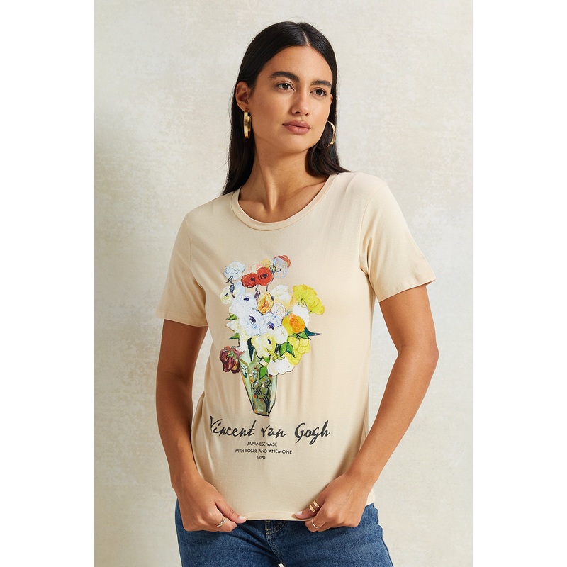 Women Beige Van Gogh Printed T-Shirt