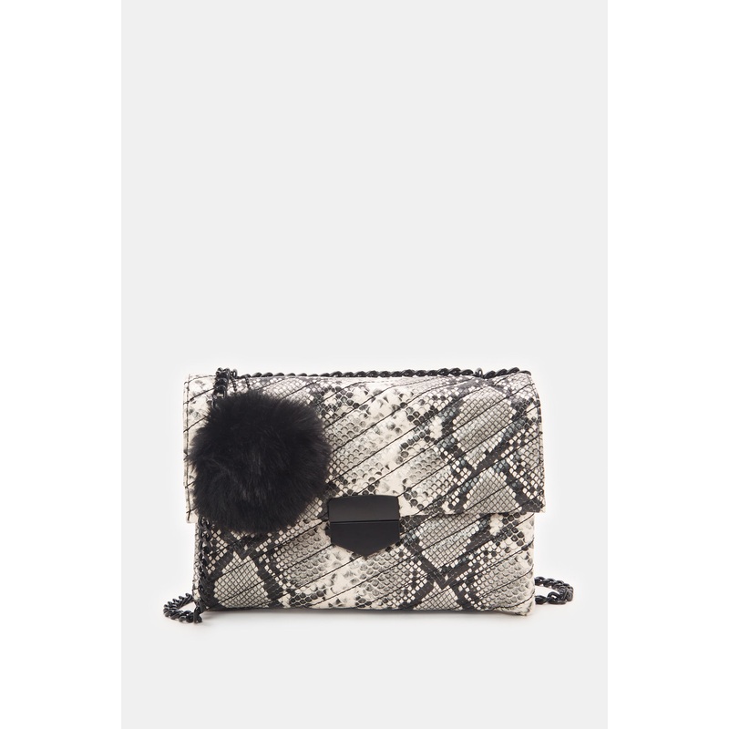 Women Black And White Croc Cross Body Bag
