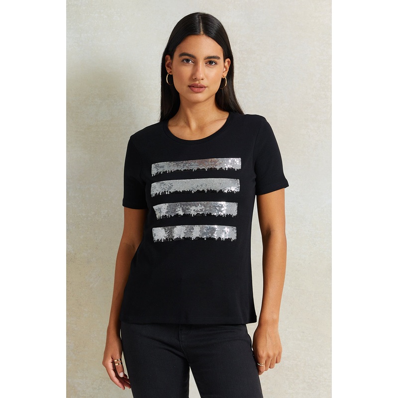 Women Black Sequence T-Shirt|UK8|UK10|UK12|UK14|UK16|UK18