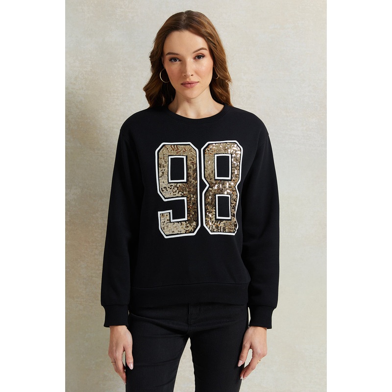 Women Black Sequenced Sweatshirt