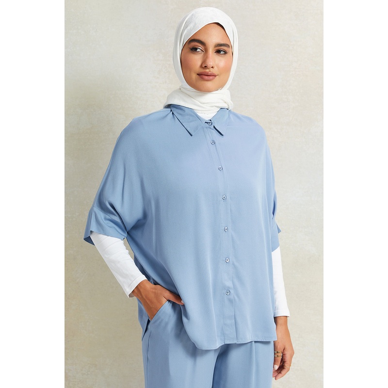 Women Blue Front Button Blouse