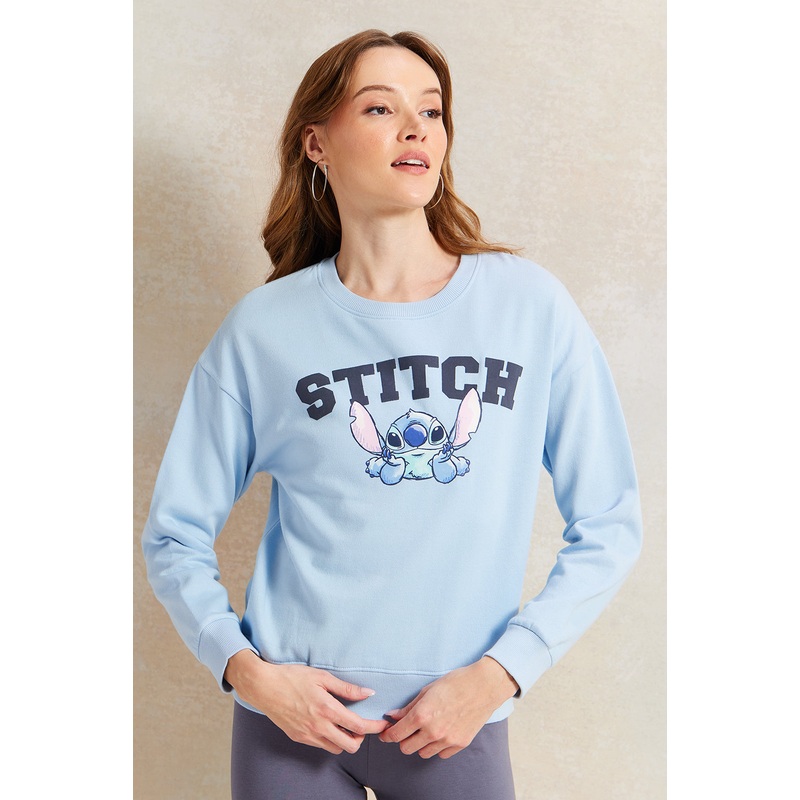 Women Blue Stitch Printed Sweatshirt