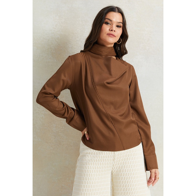 Women Brown High Neck Blouse|UK8|UK10|UK12|UK14|UK16|UK18