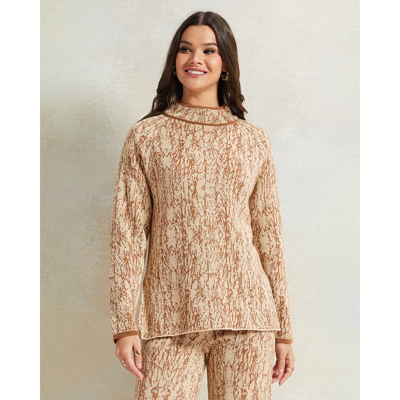 Women Brown Jacquard Pullover|UK8|UK10|UK12|UK14|UK16|UK18