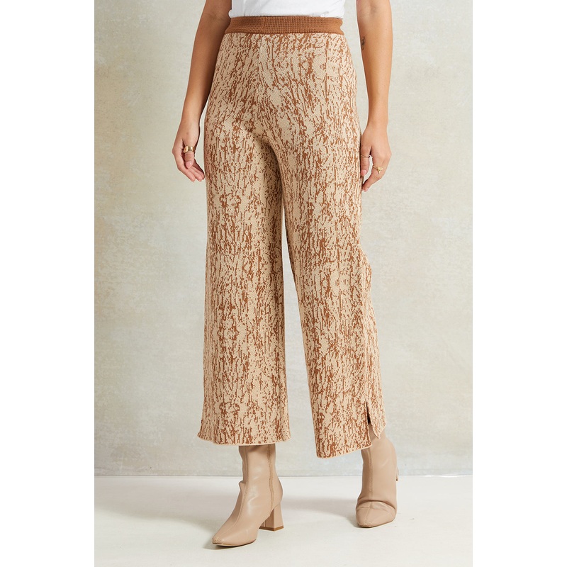 Women Brown Jacquard Wide Leg Pants