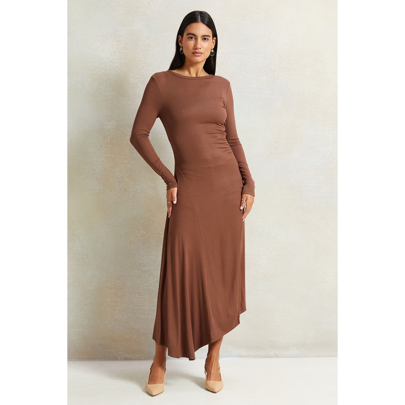 Women Brown Rouched Dress|UK8|UK10|UK12|UK14|UK16|UK18