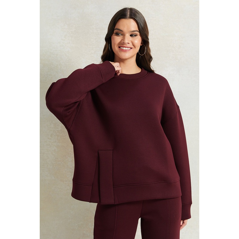 Women Burgundy Oversized Sweatshirt