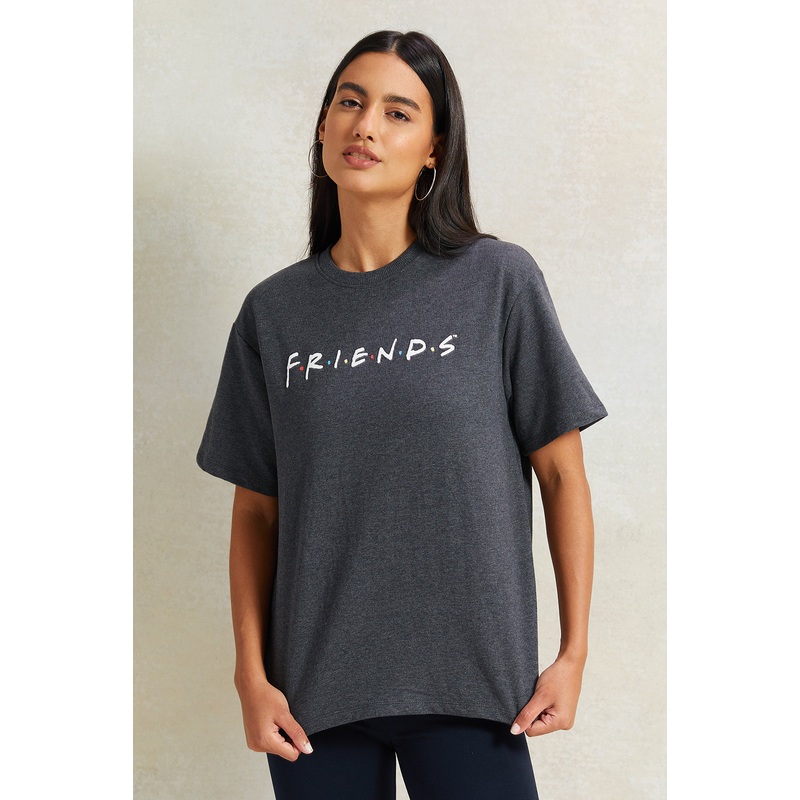 Women Charcoal Friends Oversized Printed T-Shirt