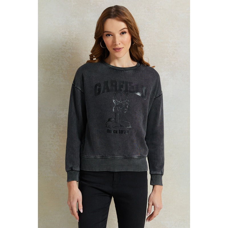 Women Charcoal Garfield Printed Sweatshirt