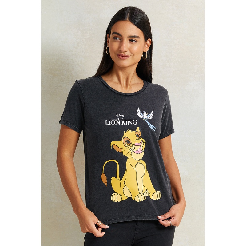 Women Charcoal Simba Printed T-Shirt