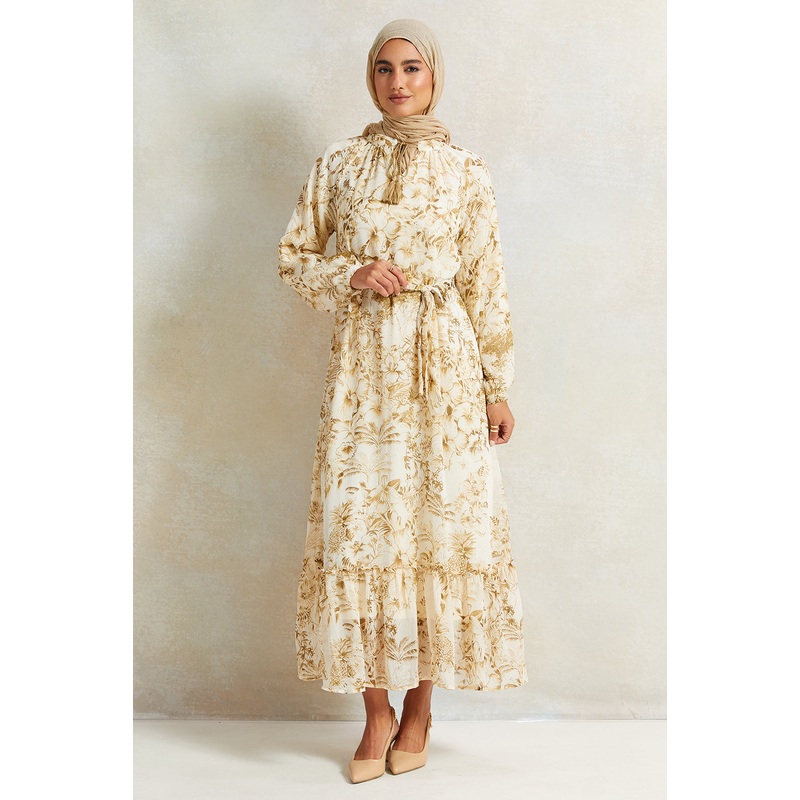 Women Cream Printed Maxi Dress