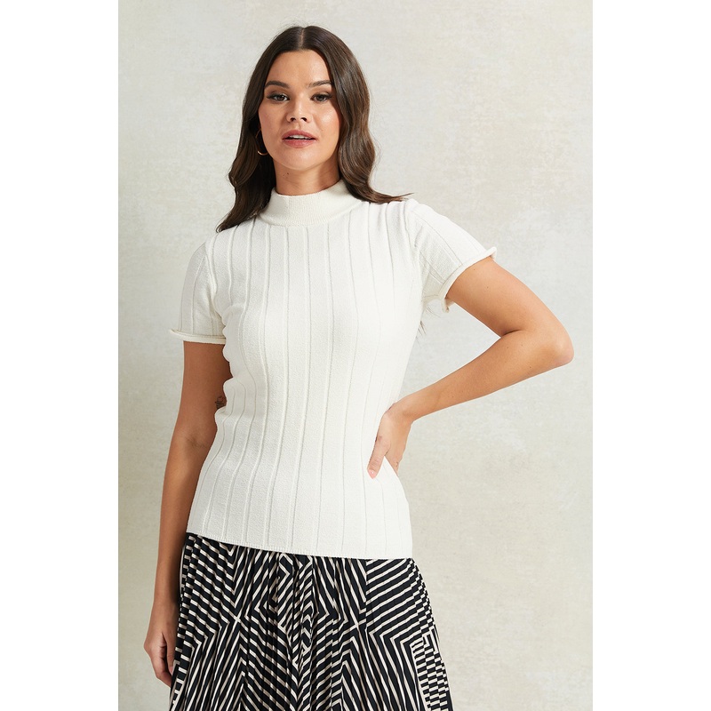 Women Cream Ribbed Top|UK8|UK10|UK12|UK14|UK16|UK18