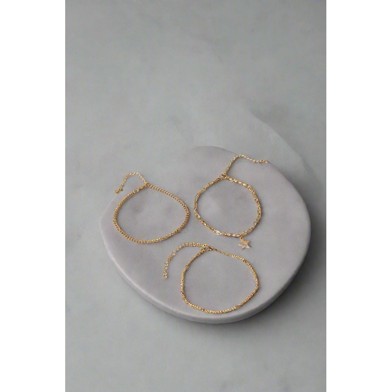 Women Gold Embellished Anklet Set (3 Piece)