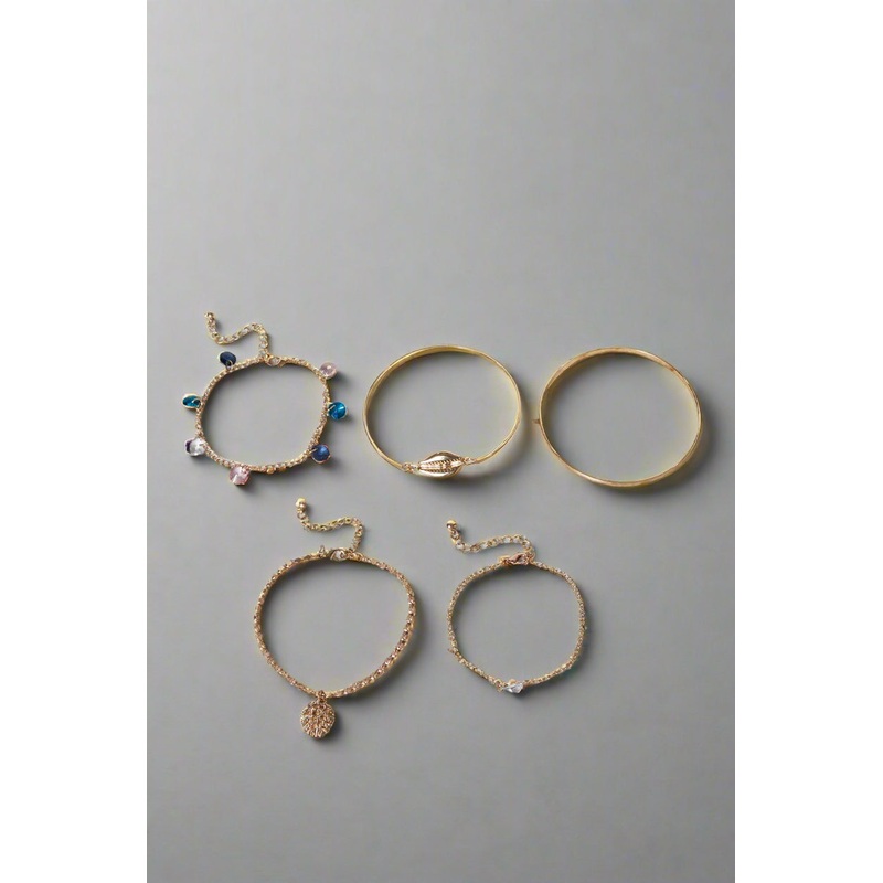 Women Gold Embellished Bracelet Set (5 Piece)