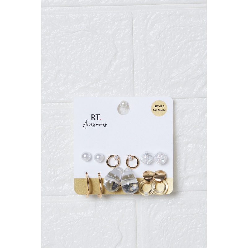 Women Gold Embellished Earring (6 Pairs)