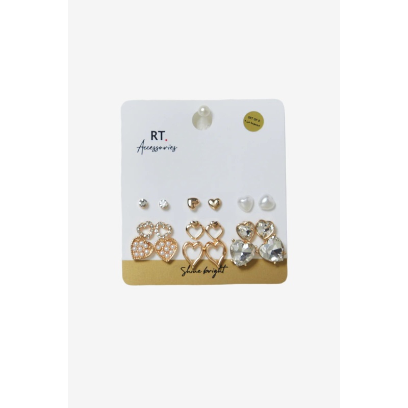 Women Gold Embellished Earrings Set (9 Piece)