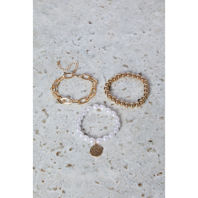 Women Gold Pearls Bracelet Set (Pack of 3)