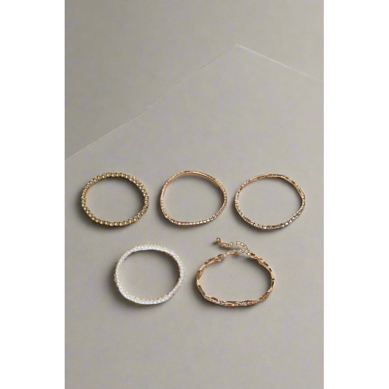 Women Gold Pearls Bracelet Set (Pack of 5)