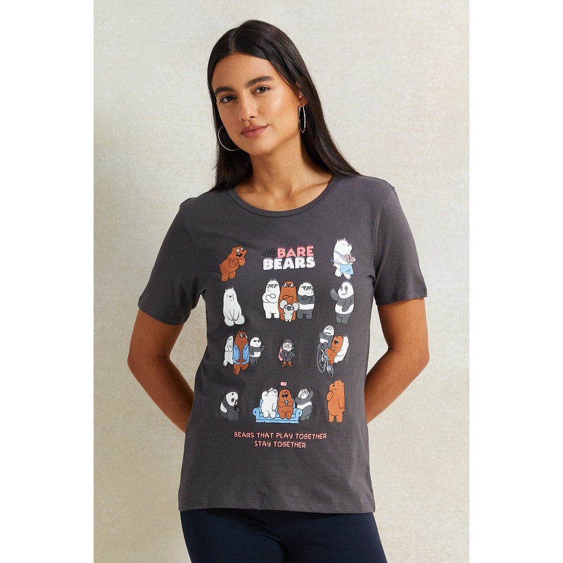 Women Grey We Bare Bears Printed T-Shirt
