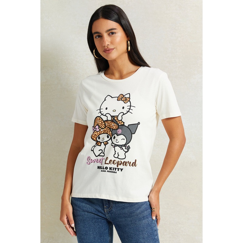 Women Ivory Hello Kitty Printed T-Shirt