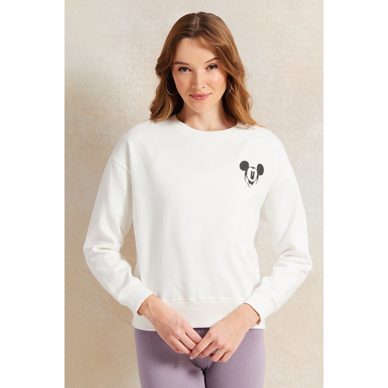 Women Ivory Mickey Mouse Printed Sweatshirt