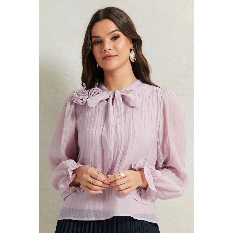 Women Lilac  Blouse With Bow|UK8|UK10|UK12|UK14|UK16|UK18
