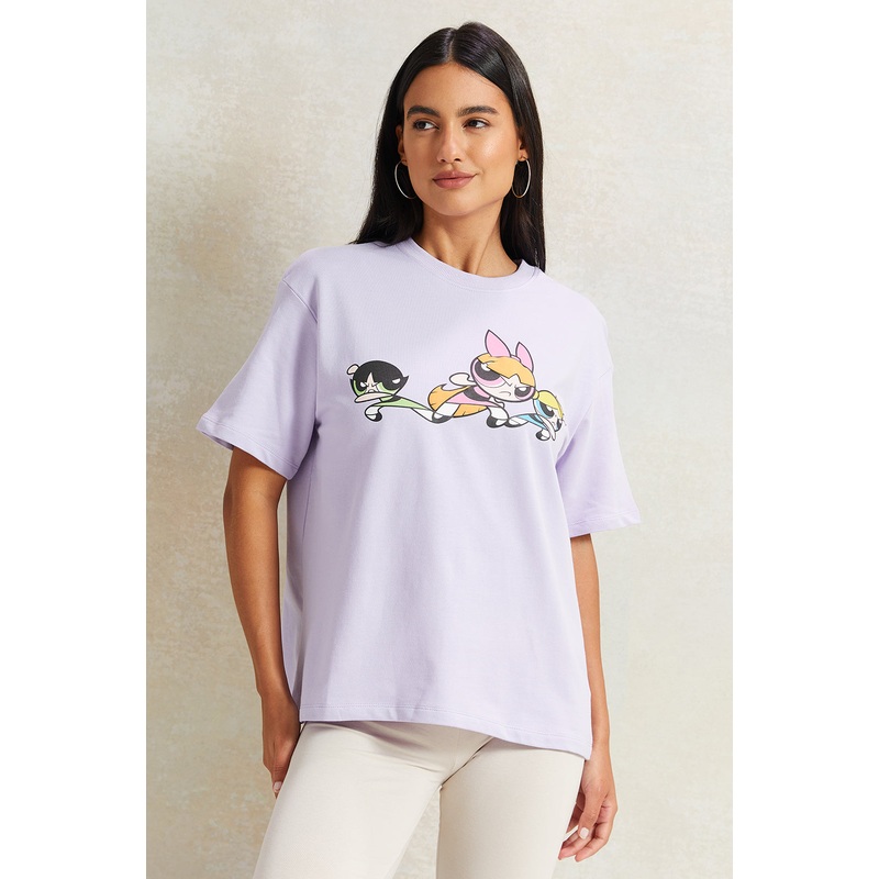 Women Lilac Power Puff Printed T-Shirt