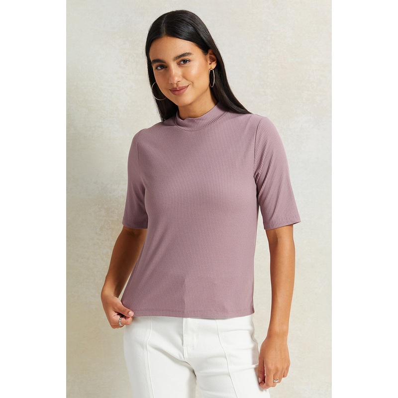 Women Lilac Rib Solid T-Shirt|UK8|UK10|UK12|UK14|UK16|UK18