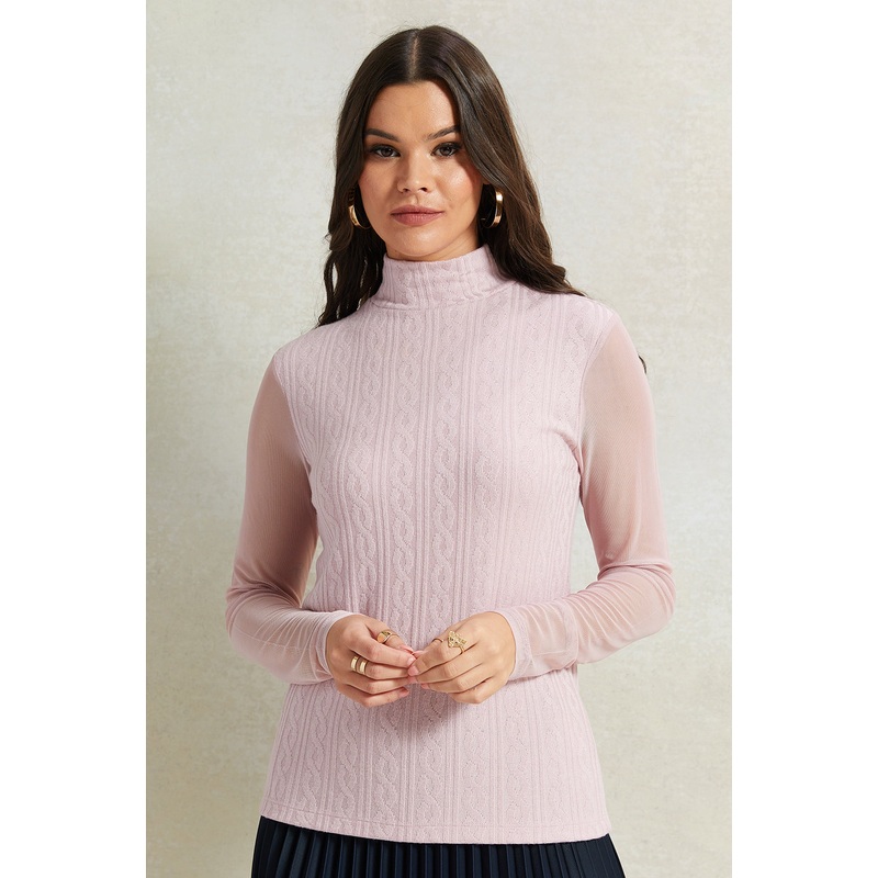 Women Mauve High Neck Jacquard Top