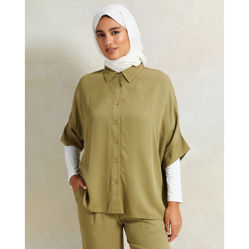 Women Olive Front Button Blouse