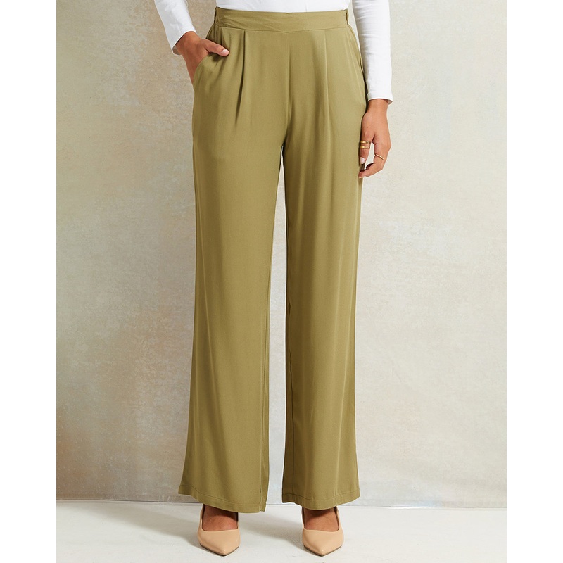 Women Olive Wide Leg Trousers|UK8|UK10|UK12|UK14|UK16|UK18