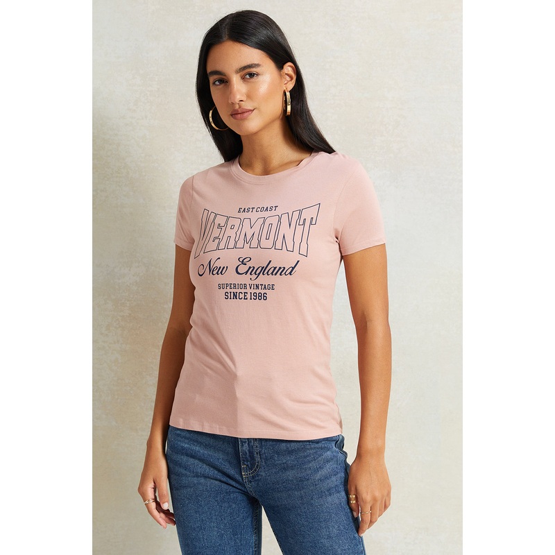 Women Pink Vermont Printed T-Shirt